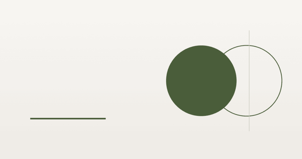 Dois círculos parcialmente sobrepostos em verde-musgo sobre fundo off-white, com linha divisória