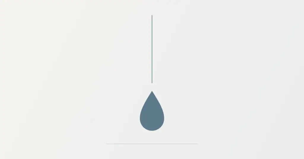 Linha vertical fina e gota em azul-acinzentado sobre fundo off-white