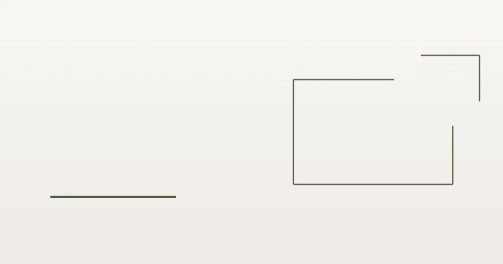 Moldura retangular com um segmento de canto deslocado, em verde-musgo sobre fundo off-white