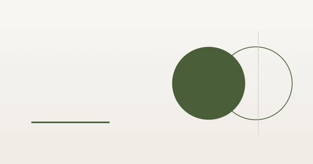Dois círculos parcialmente sobrepostos em verde-musgo sobre fundo off-white, com linha divisória
