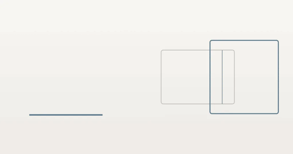 Dois retângulos arredondados de tamanhos diferentes com área de sobreposição, em azul-acinzentado sobre off-white