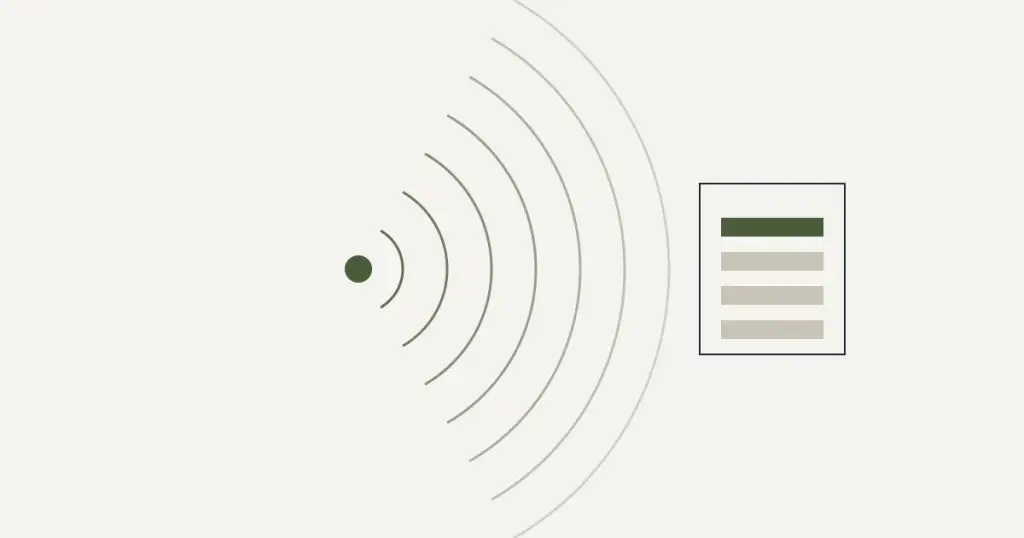Ondas concêntricas em verde-musgo ao lado de um quadro de barras